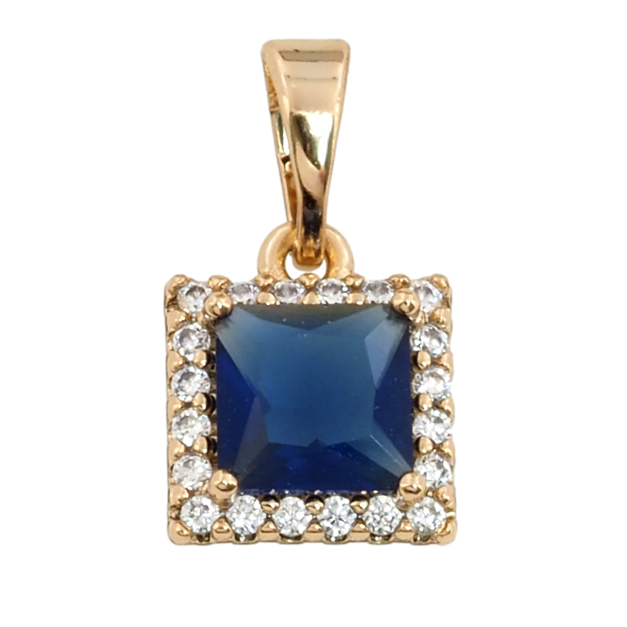 Кулон Xuping Позолота 18K Синий фианит в обрамлении циркония, 8х9мм для цепочки до 5мм фото №1