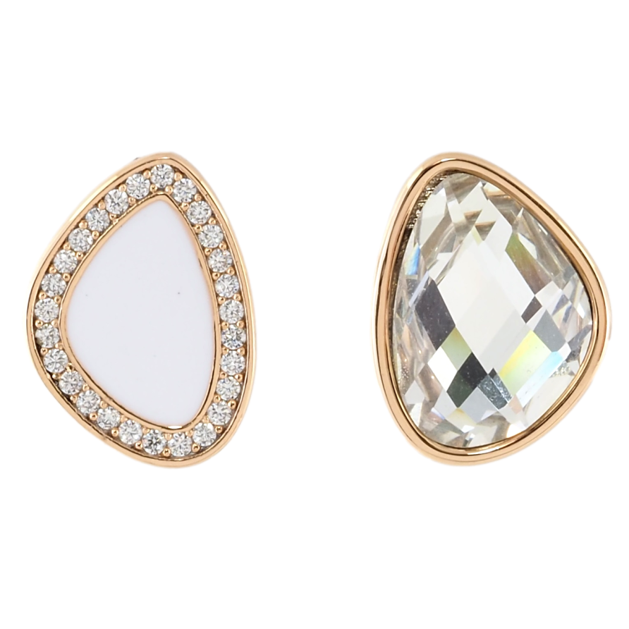 Серьги Xuping Позолота 18K пусеты Ассиметричные с цирконием и белой эмалью фото №1 Серьги Xuping Позолота 18K пусеты Ассиметричные с цирконием и белой эмалью фото №1