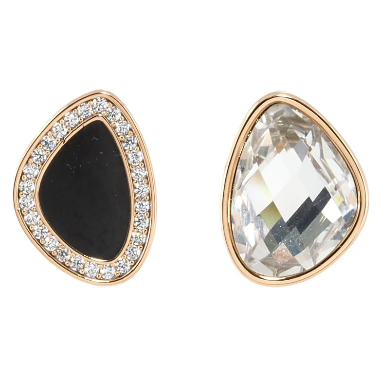 Серьги Xuping Позолота 18K пусеты Ассиметричные с цирконием и черной эмалью фото №1