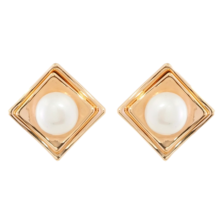 Серьги Xuping Позолота 18K пусеты Ромбы с жемчужинами фото №2 Серьги Xuping Позолота 18K пусеты Ромбы с жемчужинами фото №2