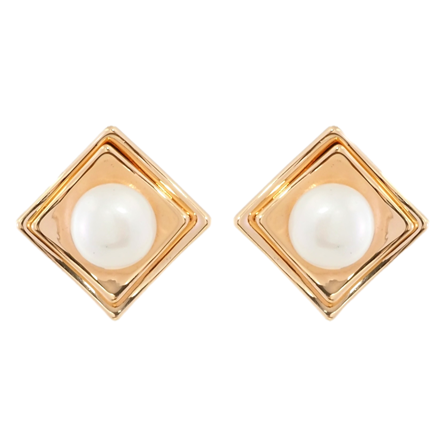 Серьги Xuping Позолота 18K пусеты Ромбы с жемчужинами фото №1 Серьги Xuping Позолота 18K пусеты Ромбы с жемчужинами фото №1