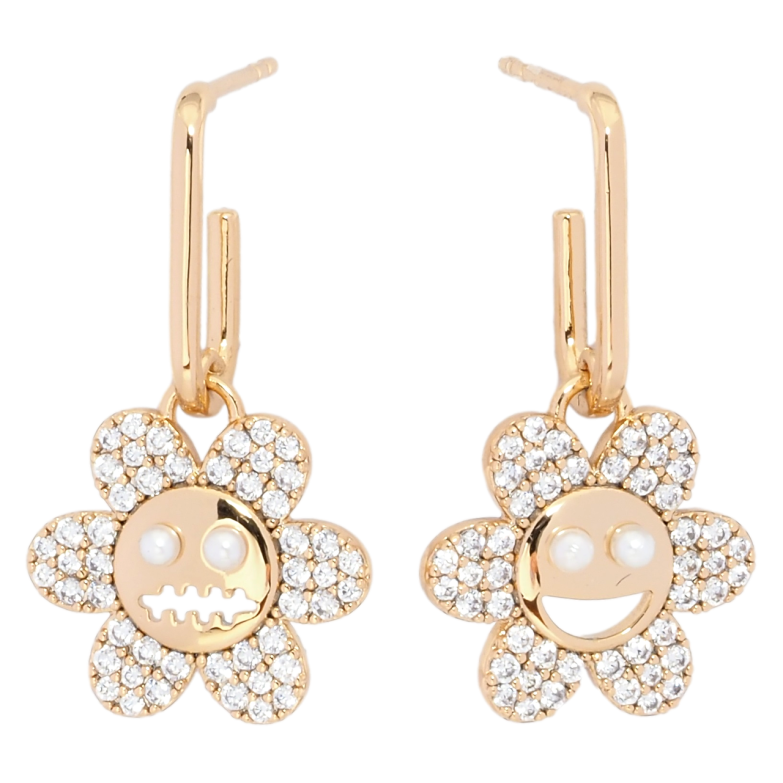 Серьги Xuping Позолота 18K пусеты Ассиметричные цветочки с цирконием фото №1