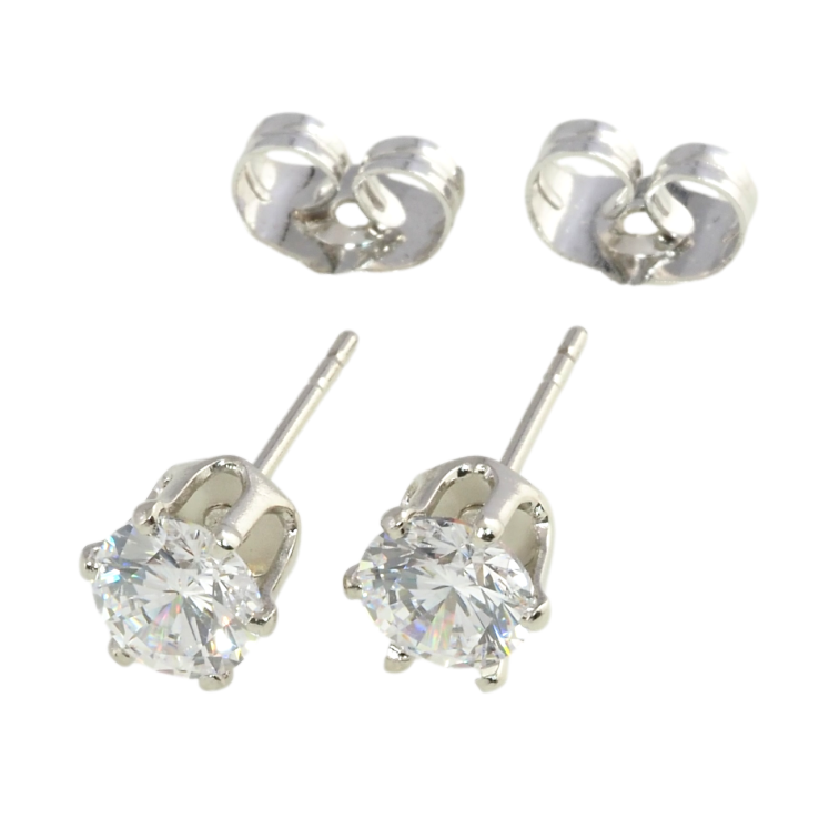 Серьги Xuping Родий пусеты Фианиты в 6-ти крапановой оправе ø 6мм фото №5