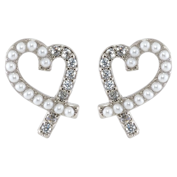 Серьги Xuping Родий пусеты Сердечки с цирконием и жемчужинами фото №24
