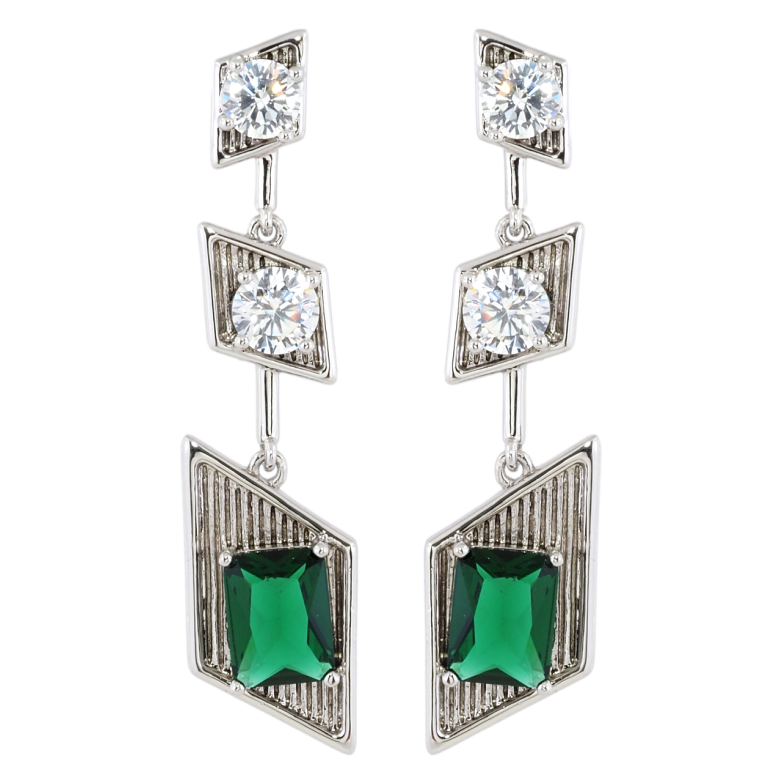Серьги Xuping Родий пусеты Декоративные подвески с зелеными фианитами фото №1