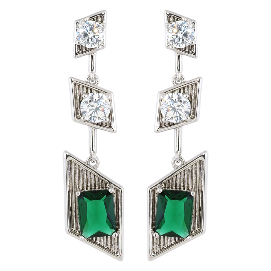 Серьги Xuping Родий пусеты Декоративные подвески с зелеными фианитами фото №1