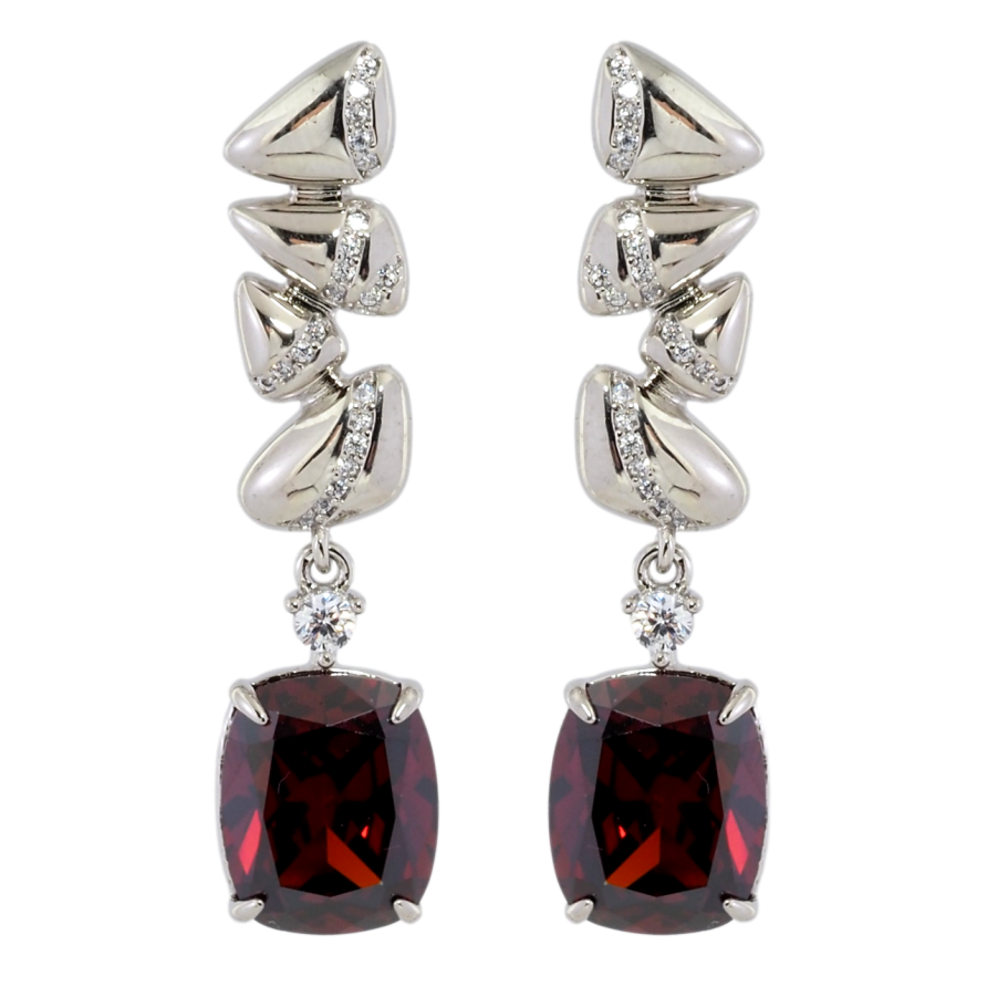 Серьги Xuping Родий пусеты Подвески с красными фианитами фото №1