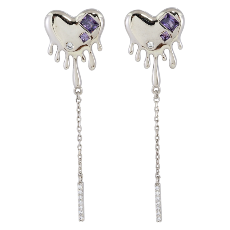 Серьги Xuping Родий пусеты Сердечки с сиреневыми фианитами на одну сторону фото №25