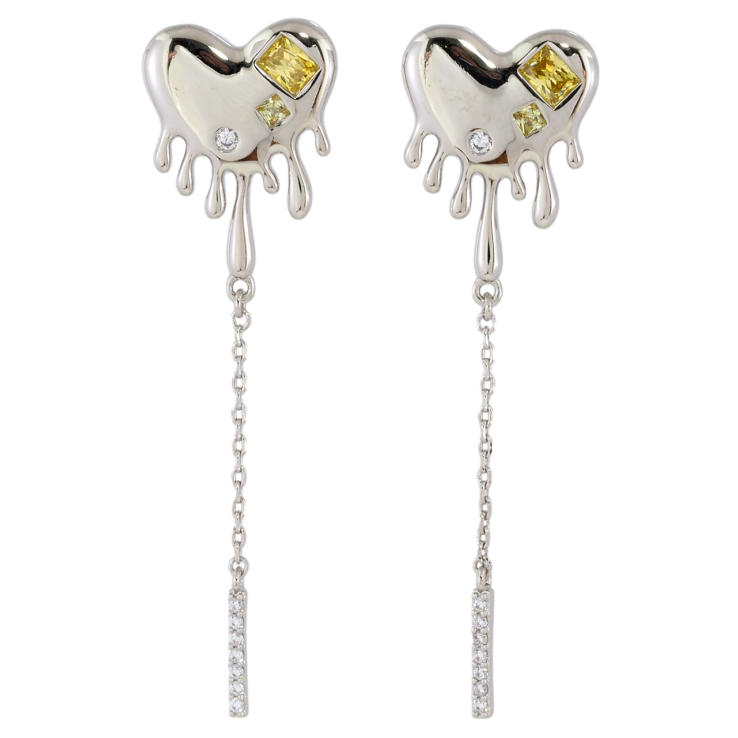 Серьги Xuping Родий пусеты Сердечки с желтыми фианитами на одну сторону фото №4 Серьги Xuping Родий пусеты Сердечки с желтыми фианитами на одну сторону фото №4