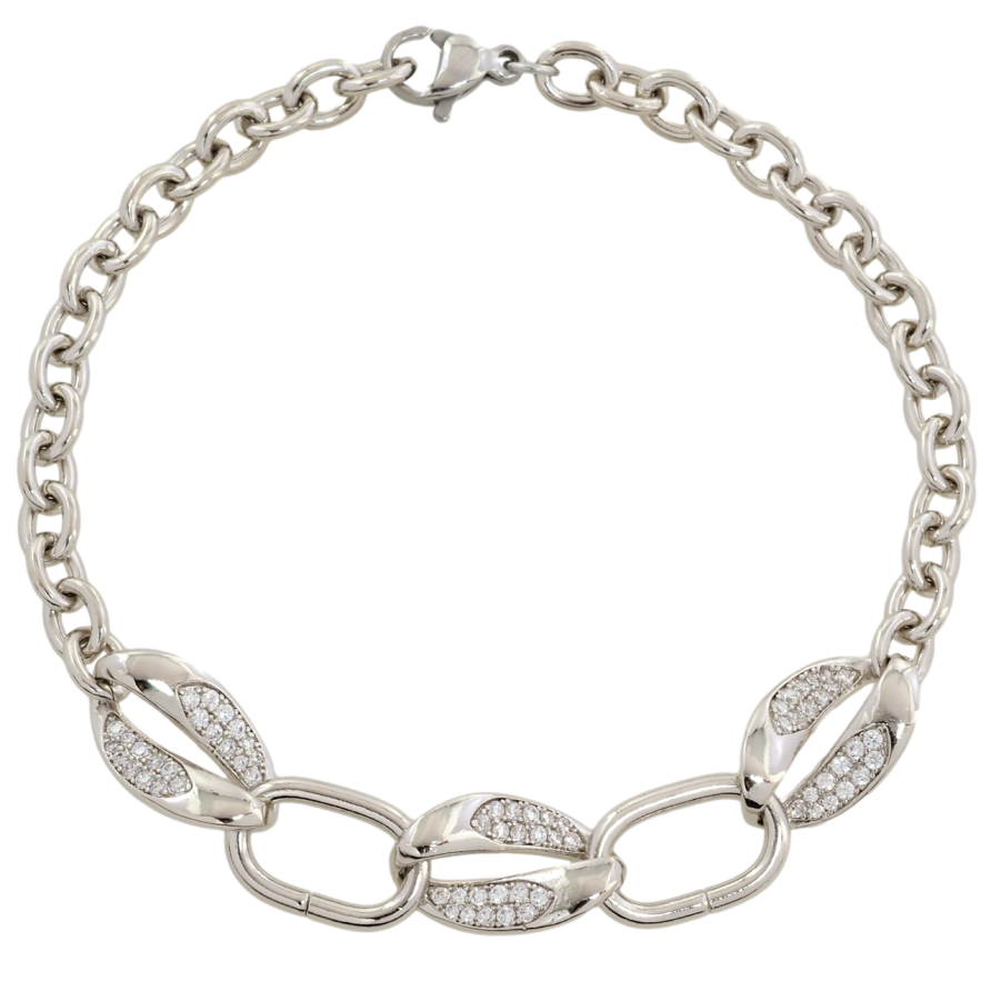 Браслет Xuping Родий Цепочка с декоративными вставками размер 19см х 5-9мм фото №1 Браслет Xuping Родий Цепочка с декоративными вставками размер 19см х 5-9мм фото №1