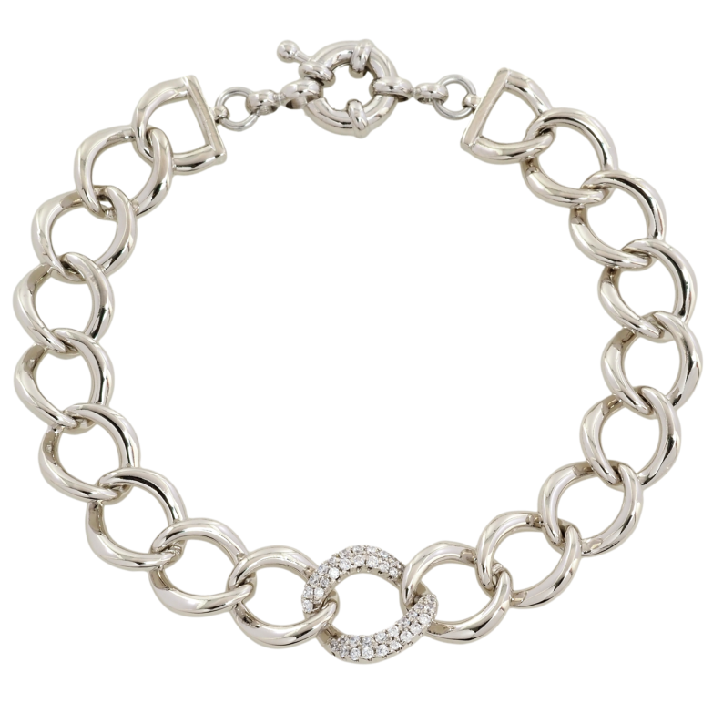 Браслет Xuping Родий Панцирная цепочка с цирконием размер 20см х 11мм фото №1