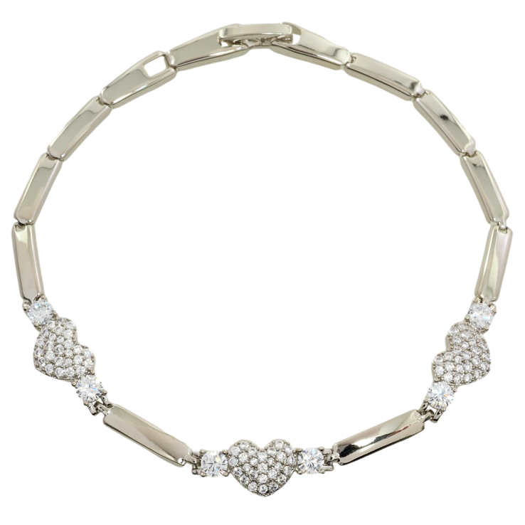 Браслет Xuping Родий Сердечки с цирконием размер 19.5см х 3мм фото №5