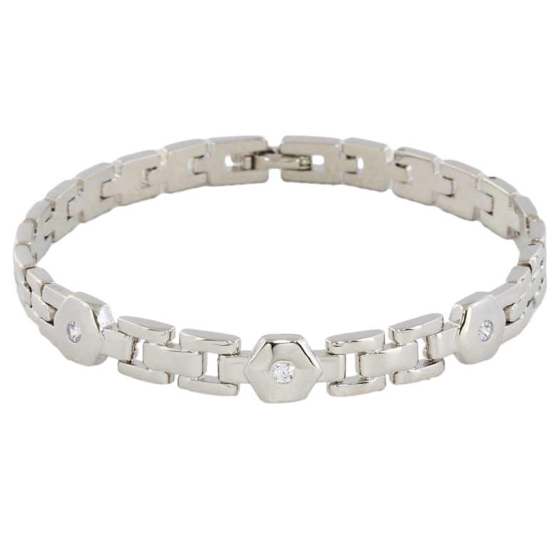 Браслет Xuping Родий Браслетное плетение с цирконием размер 19см х 6мм фото №1