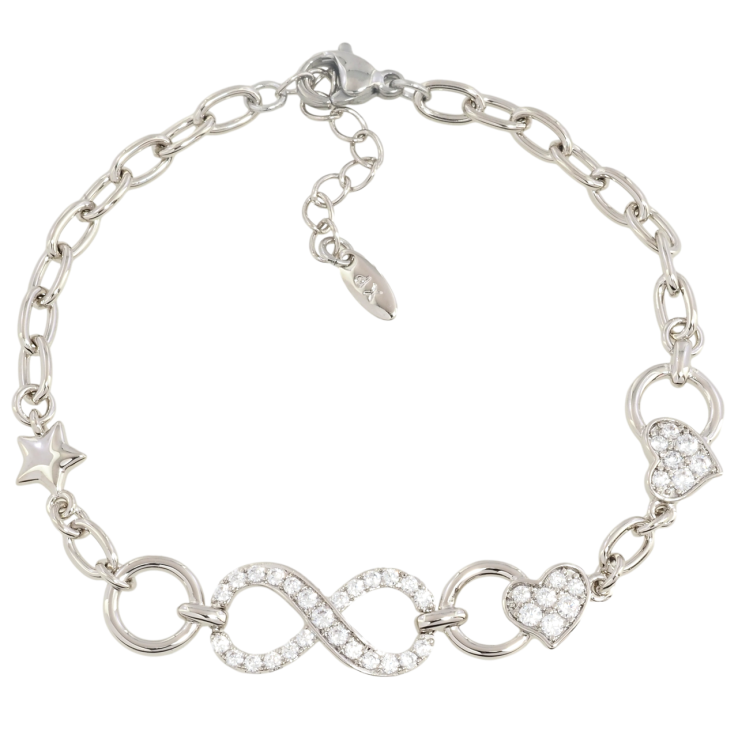 Браслет Xuping Родий Бесконечность с сердечками размер с доп. цепочкой 18-21.5см х 4мм фото №7