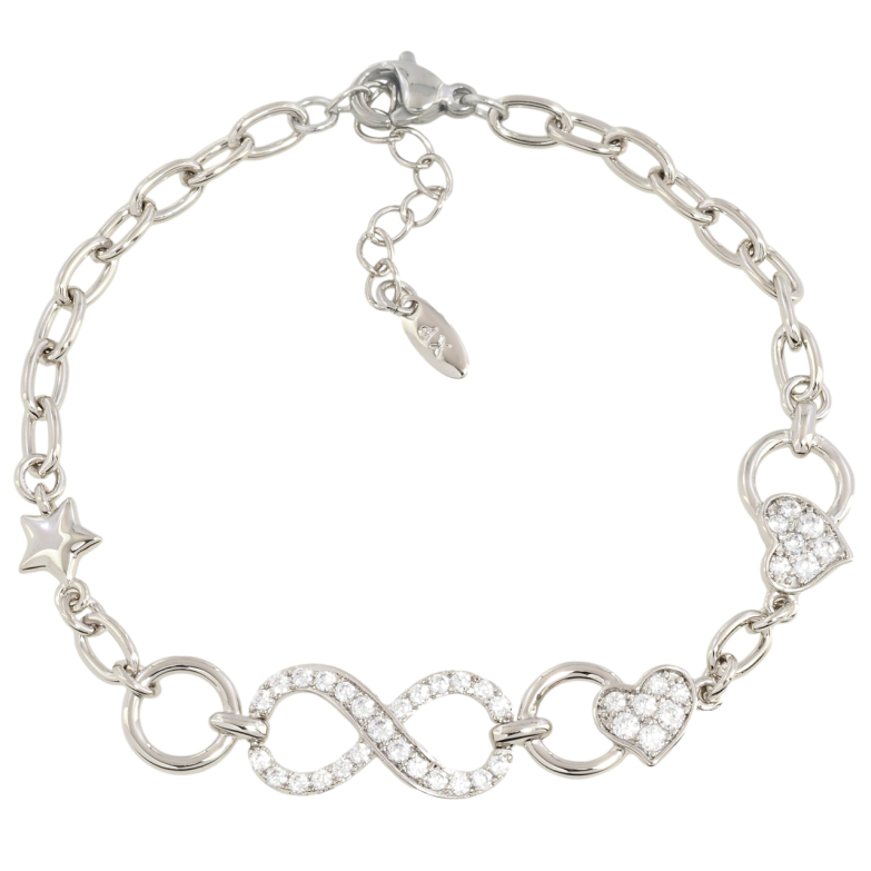 Браслет Xuping Родій Нескінченність з сердечками розмір з доп. ланцюжком 18-21.5см х 4мм фото №1