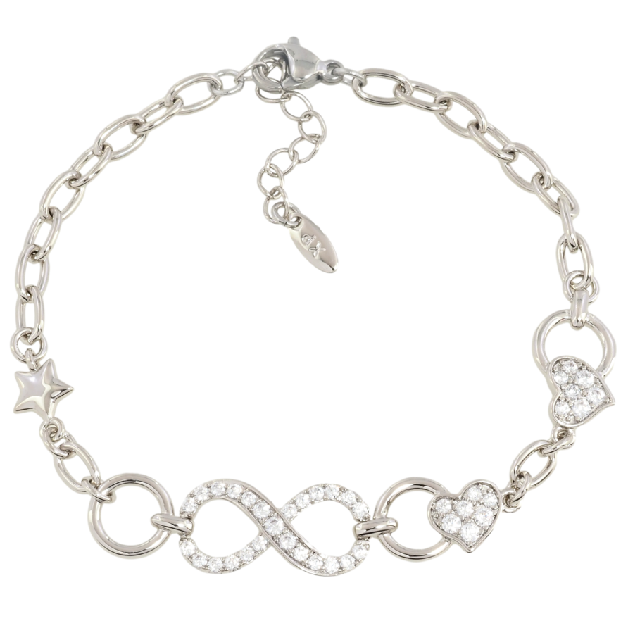 Браслет Xuping Родий Бесконечность с сердечками размер с доп. цепочкой 18-21.5см х 4мм фото №1