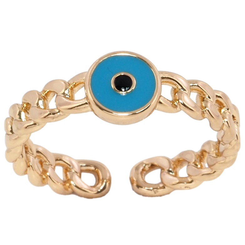 Кольцо Xuping Позолота 18K Узор цепочка с кругом из голубой эмали фото №1