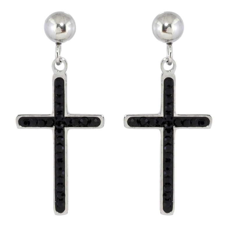 Серьги Xuping TTM Stainless Steel цвет Родий пусеты Подвески Крестики с черным цирконием фото №1