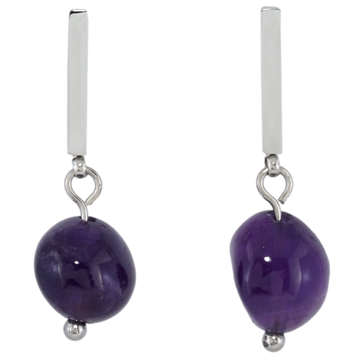 Сережки Xuping TTM Stainless Steel колір Родій пусети Підвіски з бузковими намистинами фото №19