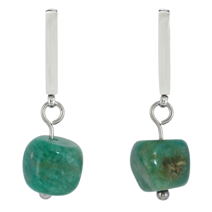 Сережки Xuping TTM Stainless Steel колір Родій пусети Підвіски з зеленими намистинами фото №18