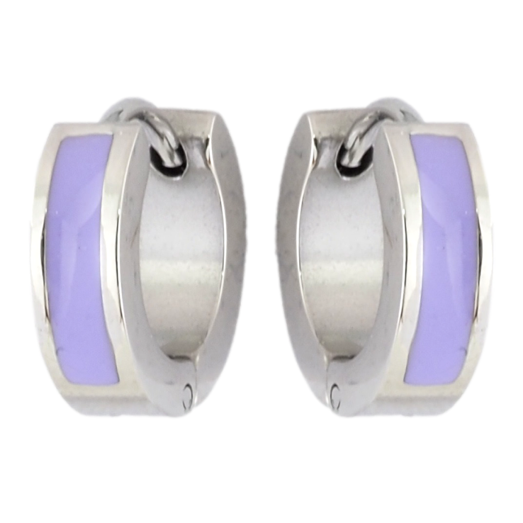 Сережки Xuping TTM Stainless Steel колір Родій колечка Візерунок бузковою емаллю фото №14