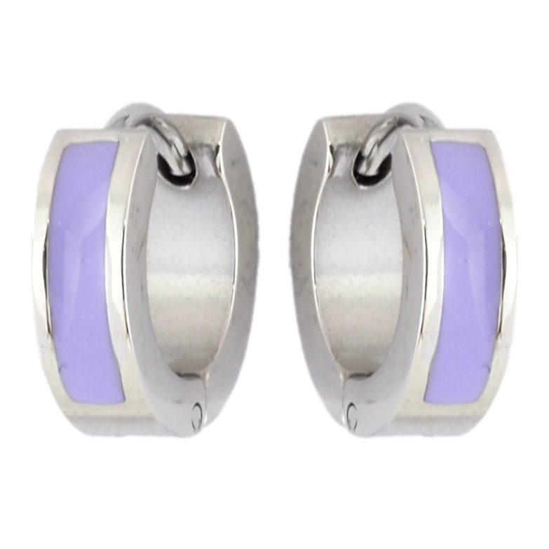 Сережки Xuping TTM Stainless Steel колір Родій колечка Візерунок бузковою емаллю фото №1