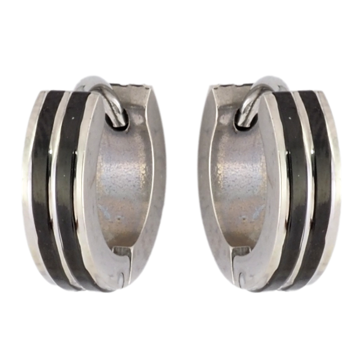 Серьги Xuping TTM Stainless Steel цвет Родий колечки Полосатый узор черными вставками фото №8