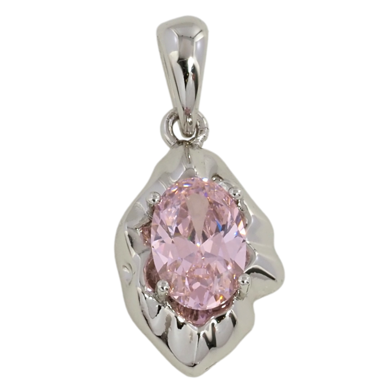 Кулон Xuping Родій Листочок з рожевим фіанітом для ланцюжка до 5мм фото №1 Кулон Xuping Родій Листочок з рожевим фіанітом для ланцюжка до 5мм фото №1