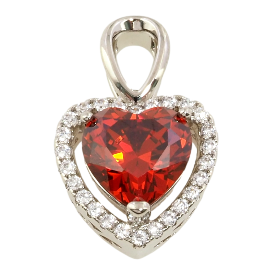 Кулон Xuping Родий Сердечко с красным фианитом в обрамлении циркония для цепочки до 2мм фото №1