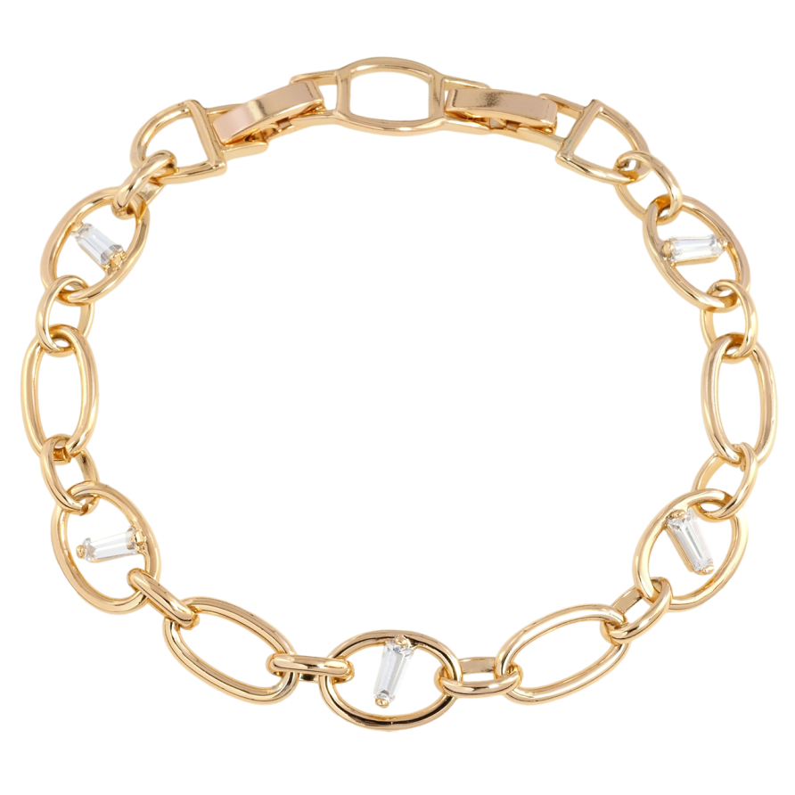Браслет Xuping Позолота 18K Овальные звенья с цирконием размер с доп. замком 17.5,19.5см х 8мм фото №1 Браслет Xuping Позолота 18K Овальные звенья с цирконием размер с доп. замком 17.5,19.5см х 8мм фото №1