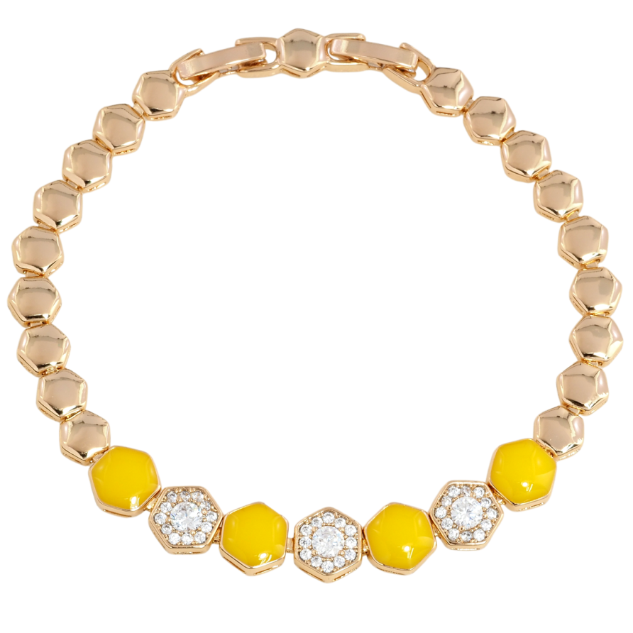 Браслет Xuping Позолота 18K Візерунок з жовтою емаллю і цирконієм розмір з доп. замком 17.5,19.5см х 6-8мм фото №1 Браслет Xuping Позолота 18K Візерунок з жовтою емаллю і цирконієм розмір з доп. замком 17.5,19.5см х 6-8мм фото №1