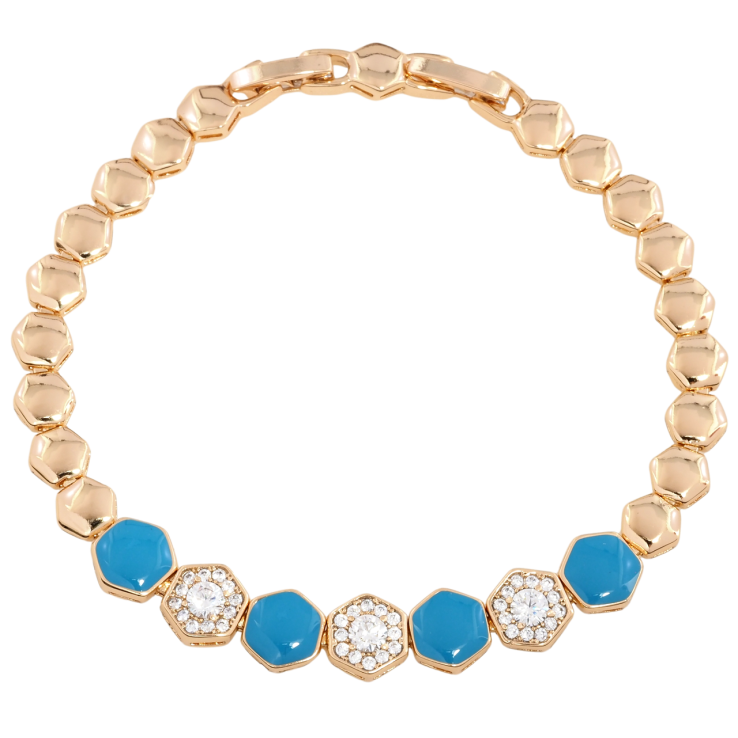 Браслет Xuping Позолота 18K Узор с голубой эмалью и цирконием размер с доп. замком 17.5,19.5см х 6-8мм фото №9