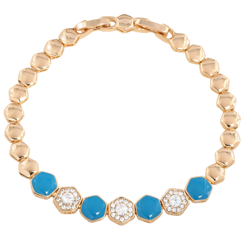 Браслет Xuping Позолота 18K Узор с голубой эмалью и цирконием размер с доп. замком 17.5,19.5см х 6-8мм фото №1