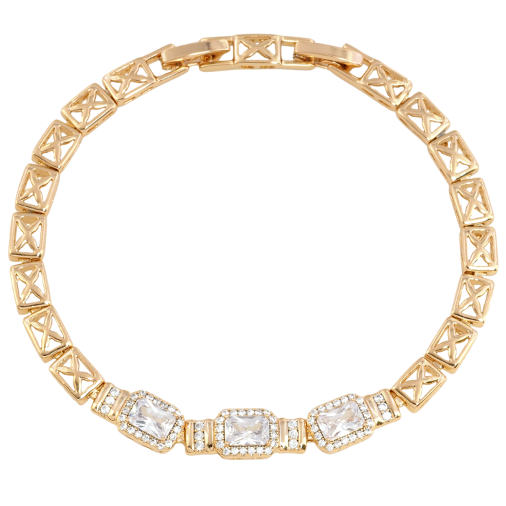 Браслет Xuping Позолота 18K Узор с инкрустацией цирконием размер с доп. замком 17.5,19.5см х 5мм фото №4