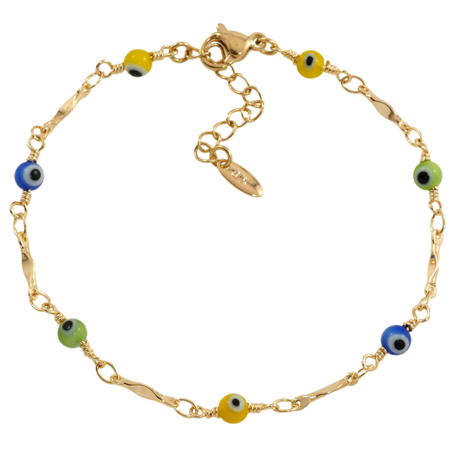 Браслет Xuping Позолота 18K Бусины оберег Глаз Фатимы размер с доп. цепочкой 18-21.5см х 2мм фото №1 Браслет Xuping Позолота 18K Бусины оберег Глаз Фатимы размер с доп. цепочкой 18-21.5см х 2мм фото №1