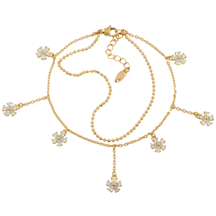 Браслет Xuping Позолота 18K Двойная цепочка с кристальными цветочками размер с доп. цепочкой 18-21см х 1.5мм фото №6