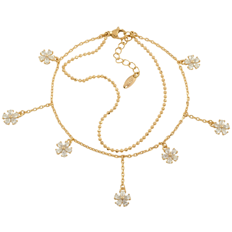 Браслет Xuping Позолота 18K Двойная цепочка с кристальными цветочками размер с доп. цепочкой 18-21см х 1.5мм фото №1 Браслет Xuping Позолота 18K Двойная цепочка с кристальными цветочками размер с доп. цепочкой 18-21см х 1.5мм фото №1