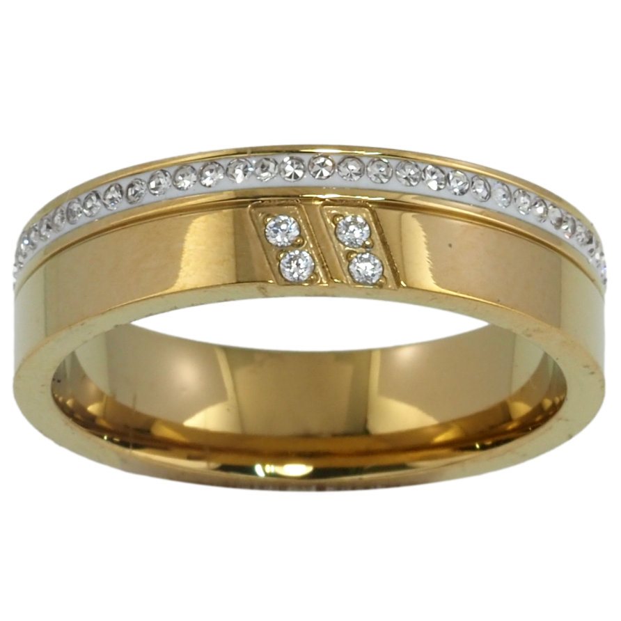 Кольцо Xuping TTM Stainless Steel Цвет 14К Узор с дорожками циркония, шир. 5.5мм фото №1