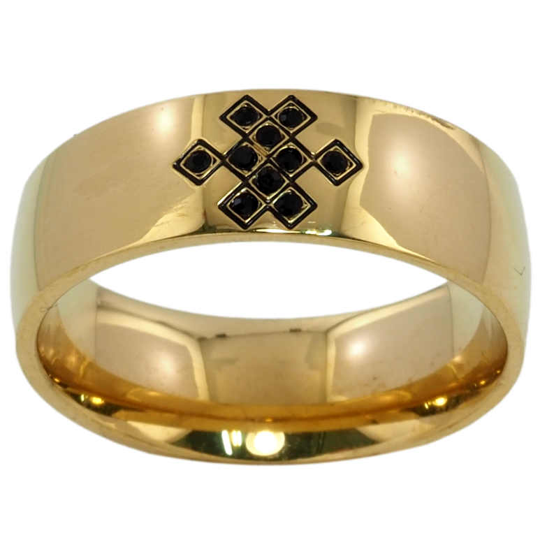 Каблучка Xuping TTM Stainless Steel Колір 14К Візерунок з чорним цирконієм, шир. 7мм» фото №1