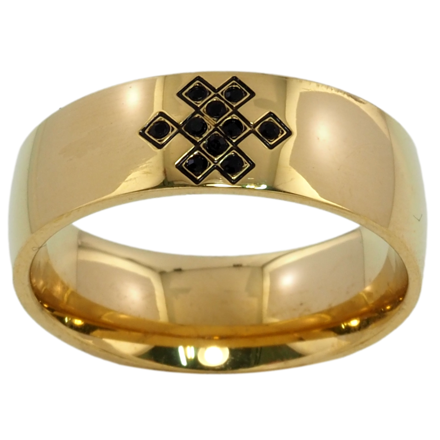 Каблучка Xuping TTM Stainless Steel Колір 14К Візерунок з чорним цирконієм, шир. 7мм» фото №1