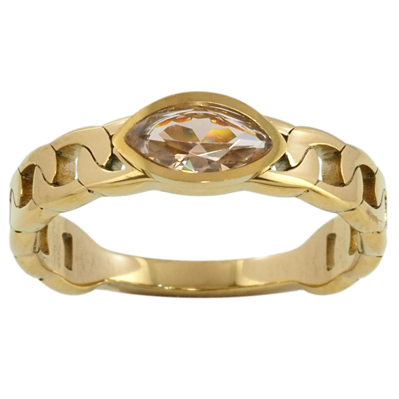 Каблучка Xuping TTM Stainless Steel Колір 14К Візерунок ланцюжок з фіанітом» фото №1