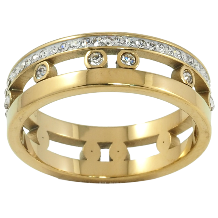 Каблучка Xuping TTM Stainless Steel Колір 14К Декоративний візерунок з цирконієм, шир. 6.5мм» фото №15