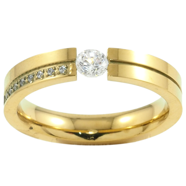 Кольцо Xuping TTM Stainless Steel Цвет 14К Дорожка циркония с вставкой фианит, шир. 4мм фото №1