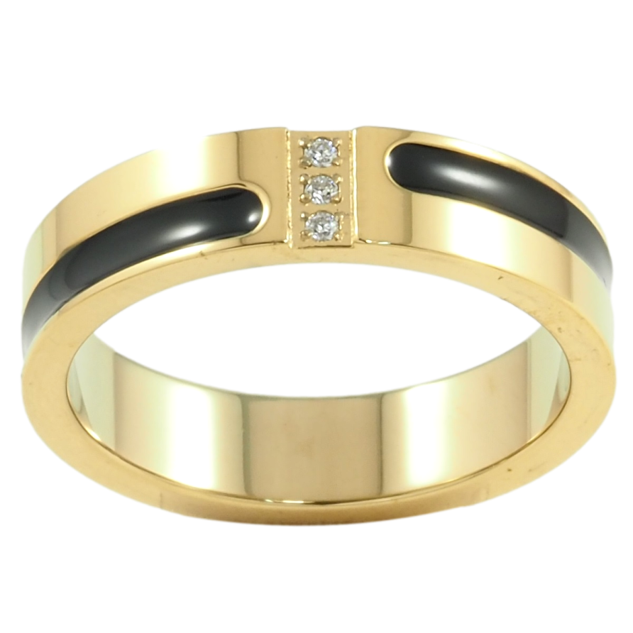 Кольцо Xuping TTM Stainless Steel Цвет 14К Полоса черной эмали с цирконием, шир. 5мм фото №1