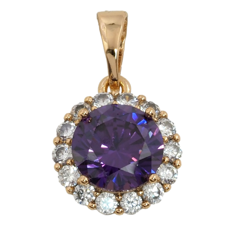 Кулон Xuping Позолота 18K Сиреневый фианит в обрамлении циркония для цепочки до 5мм фото №1