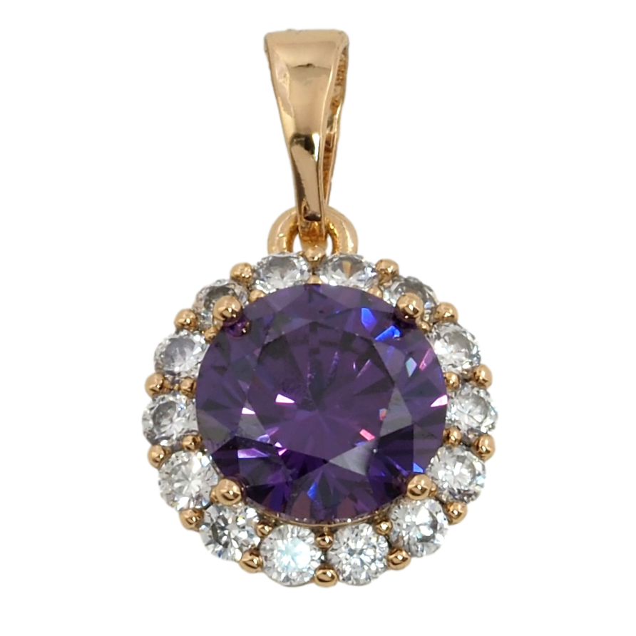 Кулон Xuping Позолота 18K Сиреневый фианит в обрамлении циркония для цепочки до 5мм фото №1