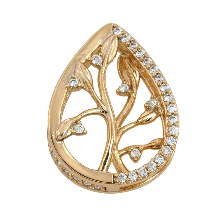 Кулон Xuping Позолота 18K Капелька с веточкой и цирконием для цепочки до 3мм фото №1