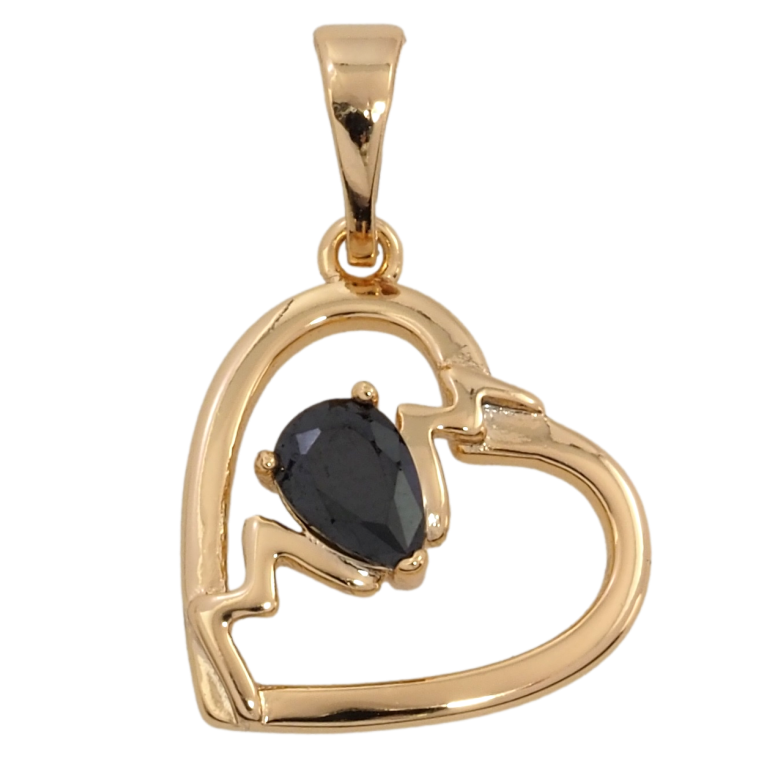 Кулон Xuping Позолота 18K Сердечко с черным фианитом для цепочки до 5мм фото №1