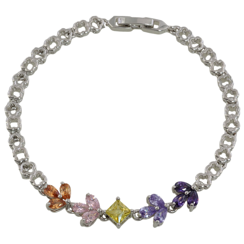 Браслет Xuping Родій «Квітковий візерунок з різнокольоровими фіанітами» розмір 19см х 4мм фото №1