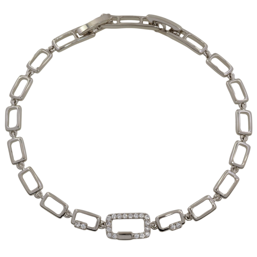 Браслет Xuping Родий Прямоугольные звенья с цирконием размер с доп. замком 17,19см х 4.5мм фото №1 Браслет Xuping Родий Прямоугольные звенья с цирконием размер с доп. замком 17,19см х 4.5мм фото №1